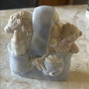 Ceramic Teddy Bear and Puppy Figurine  great as a paper weight or an accent poe
